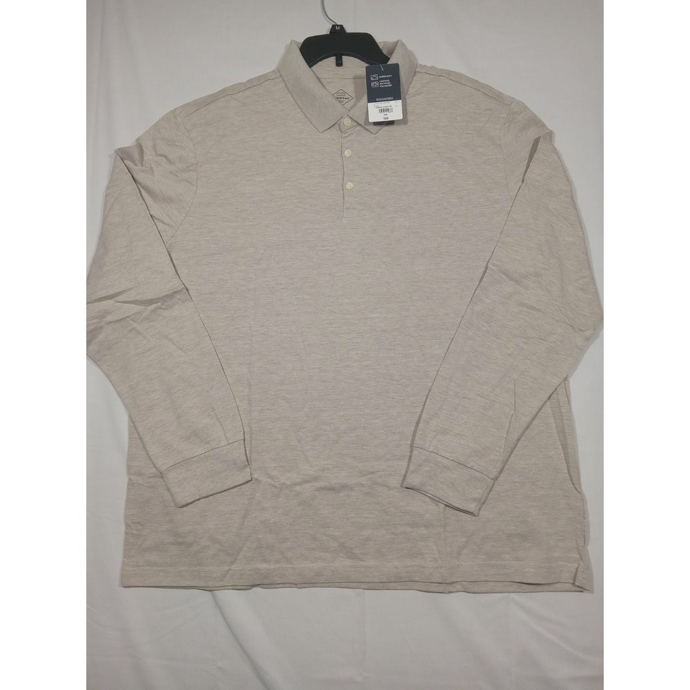 St. John's Bay Jersey Mens Classic Fit Long Sleeve Polo Shirt - Stone Htr/XXL